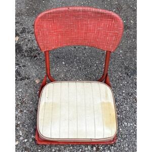 Vintage Lester Folding Metal Seat With Cushion Stadium Camping Canoe Red White